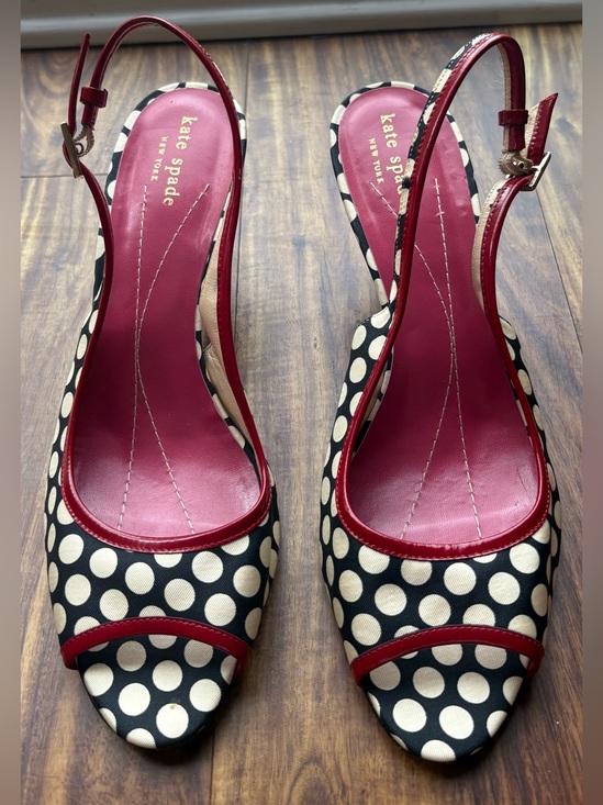 kate spade Shoes - Kate Spade NY Black & White Fabric slingback peep-toe heels Women’s 9.5
